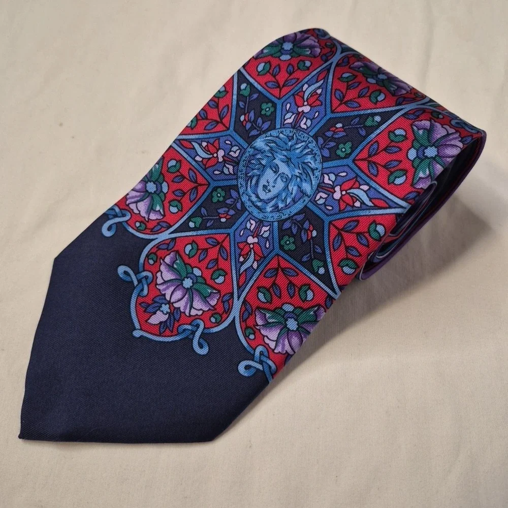 Gianni‎ Versace Mens Tie Medusa Head Flowers Striped Colorful Silk Necktie Spain
